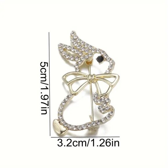 Brooch Bunny Rabbit Rhinestone Pin Playboy Stylish Glam Gold Sparkle Trendy Fun - Picture 4 of 4